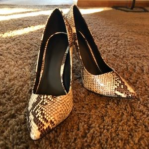 ASOS pointed toe snakeskin heels